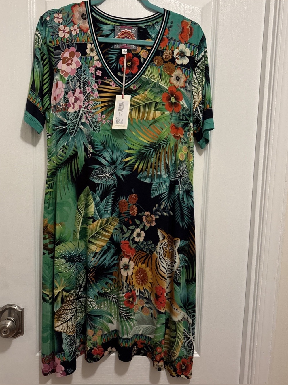 Johnny Was Janie Favorite Women's V-Neck Swing Dress with Tropical Print